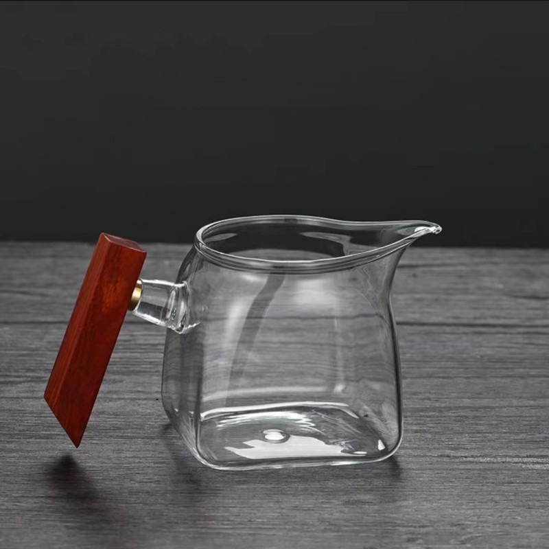 Beicai pahar de ceai din sticlă borosilicat, mâner din lemn, capacitate mare, separator și filtru încorporate
