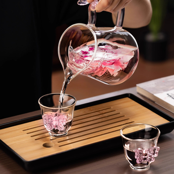 Cana de ceai din sticlă borosilicată înaltă, cu design de fluture, filtru integrat și separator de ceai pentru ceaiuri de flori și ceai verde