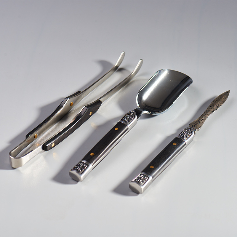 Set Pu'er: cuțit de ceai cu mâner din lemn de abanos, cuțit de ceai din oțel inoxidabil, lingură de ceai, ac de ceai, con pentru ceai, clips pentru ceai și accesorii pentru ceremonia ceaiului