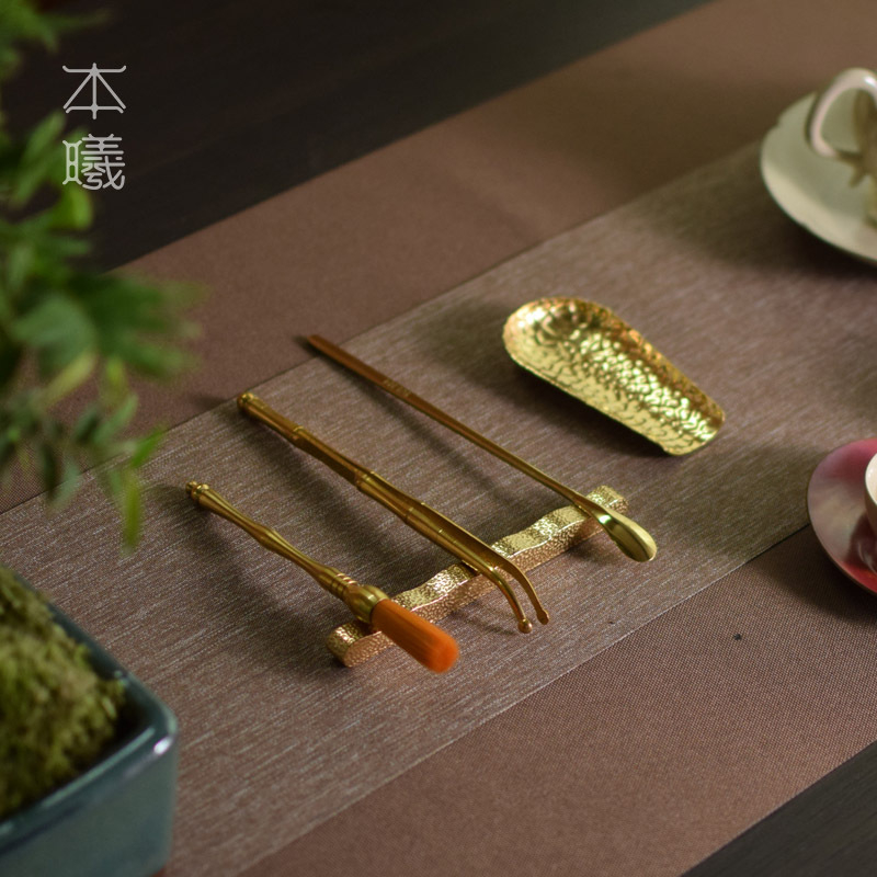 Set de ceai din cupru, trei piese, cu model lotus, textură ciocănată japoneză, accesorii Zen pentru ceremonia ceaiului