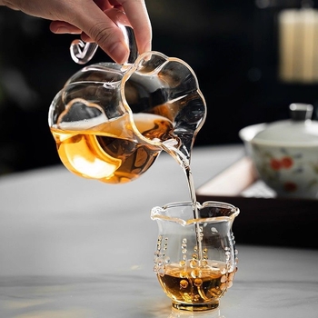 Ceainic din sticlă borosilicat rezistentă la căldură cu mâner, motiv fluture-viță, set de ceai pentru uz casnic