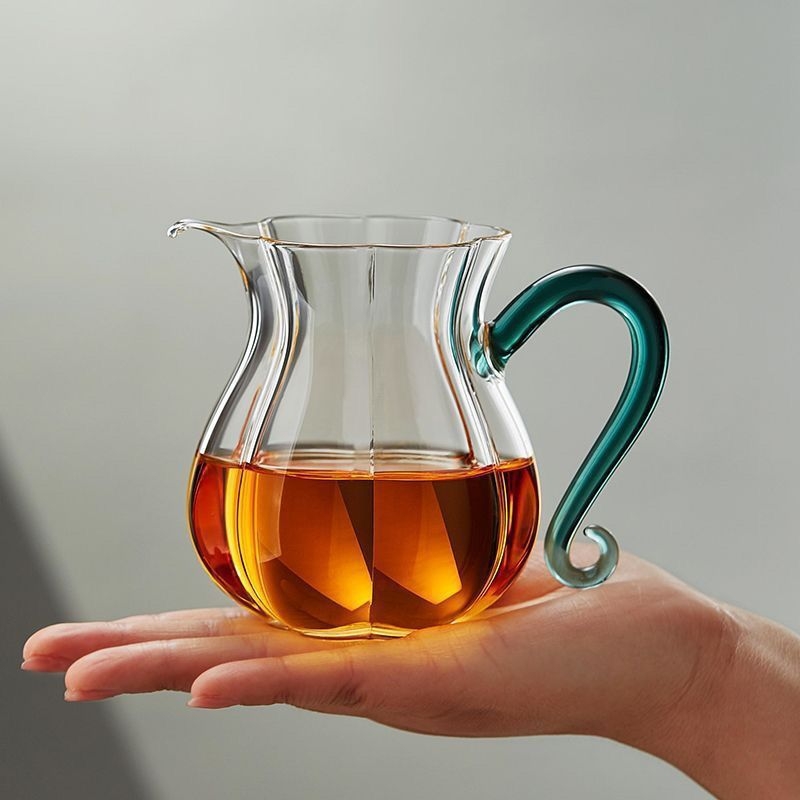 Ceainic din sticlă borosilicat rezistentă la căldură cu mâner, motiv fluture-viță, set de ceai pentru uz casnic