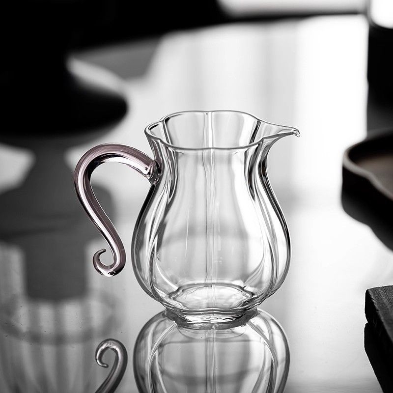 Ceainic din sticlă borosilicat rezistentă la căldură cu mâner, motiv fluture-viță, set de ceai pentru uz casnic