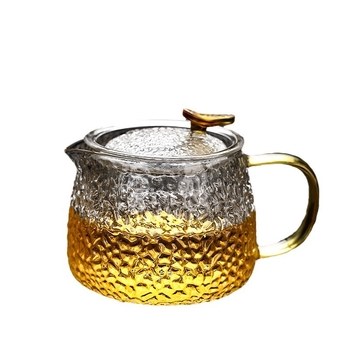 Ceainic din sticlă borosilikat cu model ciocănit, filtru pentru ceai, set de ceai