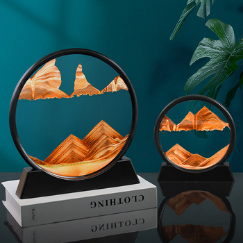 Pictură rotundă 3D cu nisip în mișcare și clepsidră pentru decor interior – ornament de masă