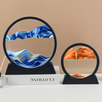Pictură rotundă 3D cu nisip în mișcare și clepsidră pentru decor interior – ornament de masă