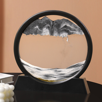Pictură rotundă 3D cu nisip în mișcare și clepsidră pentru decor interior – ornament de masă