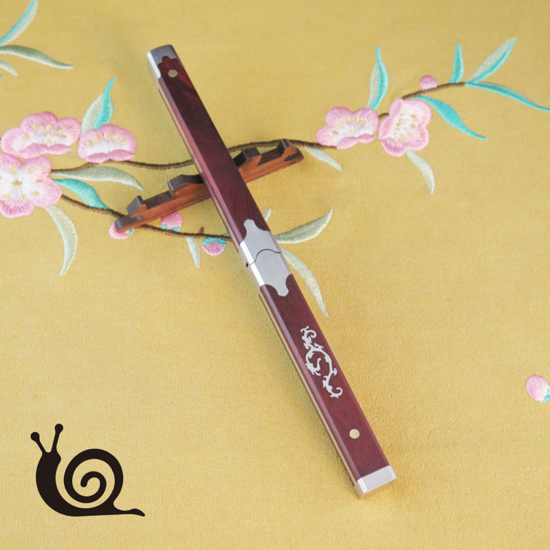 Cuțit de ceai cu teacă, lemn de santal mov, stil Dragon King Sword, lamă din oțel damas, mâner din lemn de santal