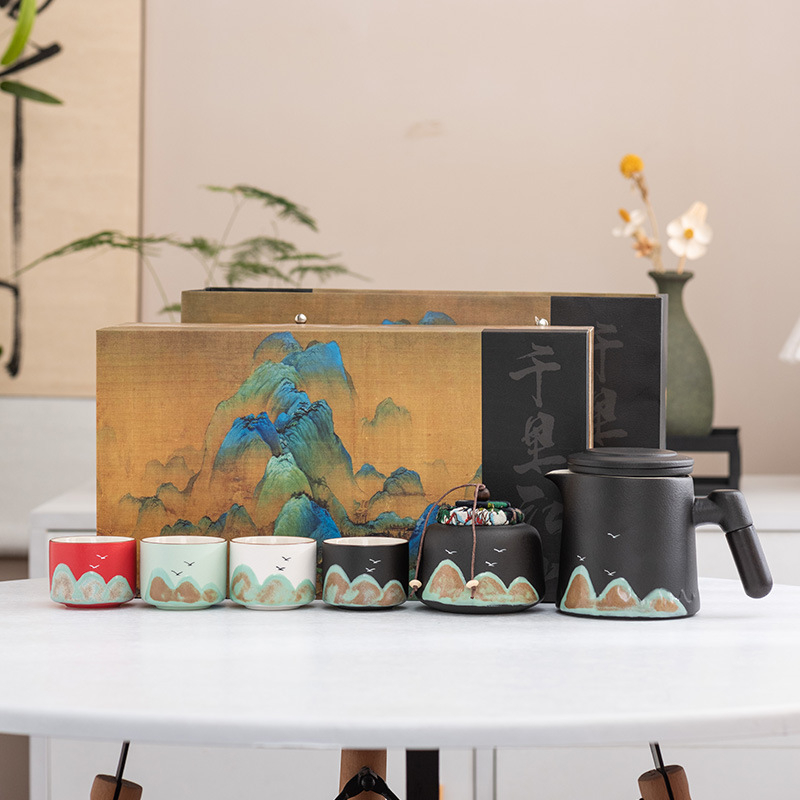 Set de ceai kung fu din porțelan Dehua, pictat manual, cu patru cești – cadou premium pentru lideri, profesori și tați