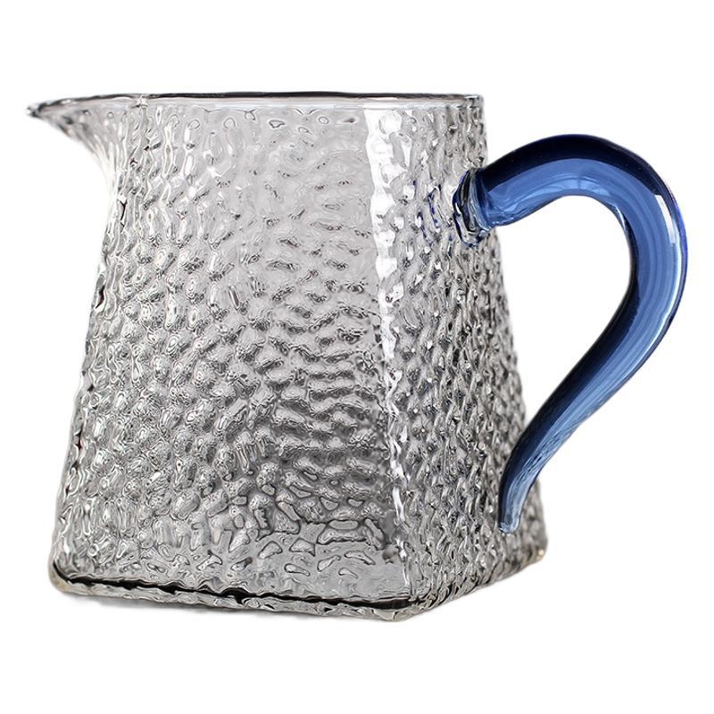 Ceșă de sticlă cu model ciocan, pătrată, rezistentă la căldură, mâner colorat — accesorii ceai Kung Fu
