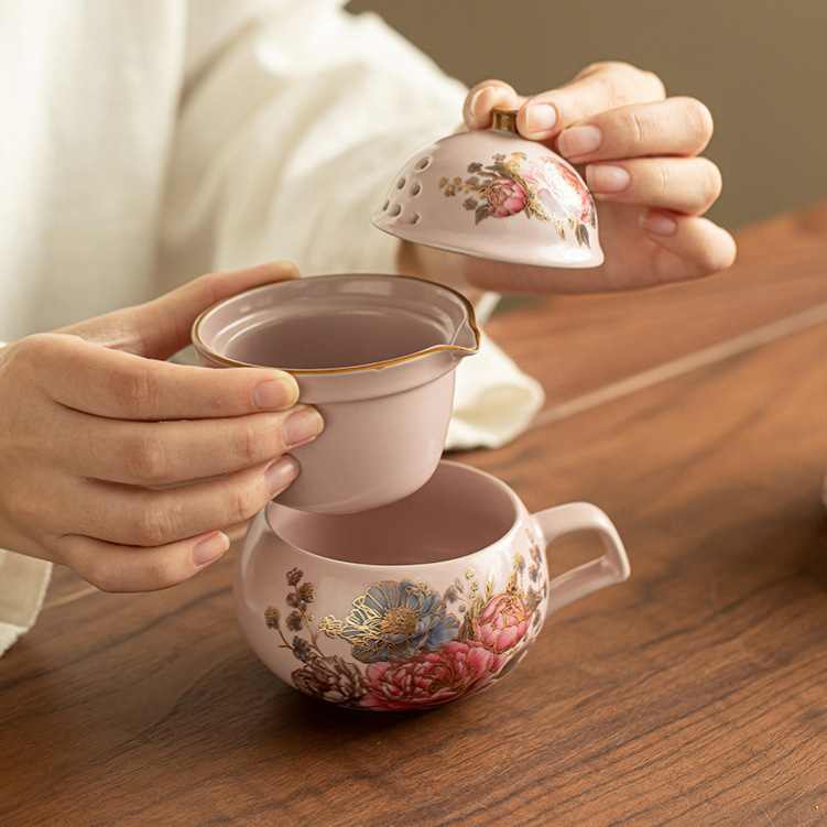 Set portabil de ceai pentru călătorii, cu ceașcă și aparat de preparare ceai, ceramic