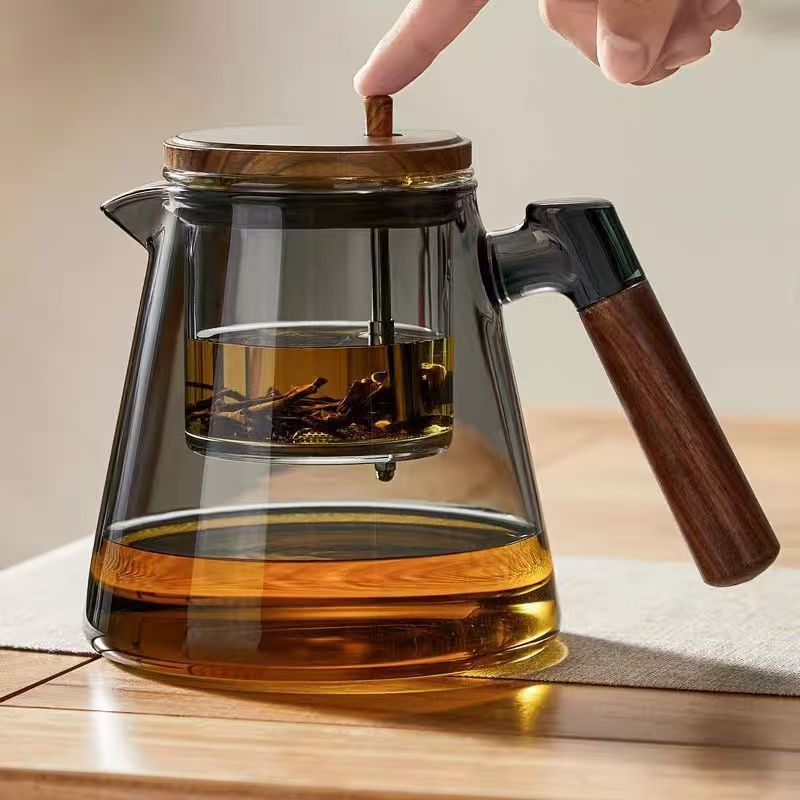 Ceainic din sticlă rezistentă la temperatură, elegant, cu separare ceai-apă la un singur clic – set de ceai pentru casă