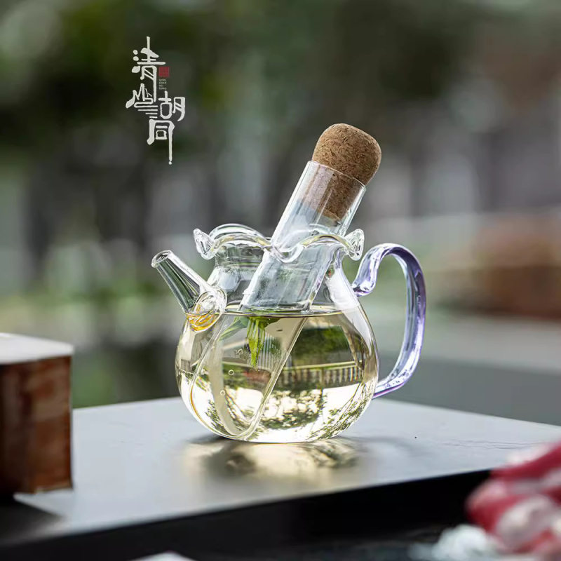 Ceainic din sticlă borosilicat de înaltă rezistență la temperatură, cu ceașcă de distribuție a ceaiului, potrivit pentru ceaiuri verzi și aromate