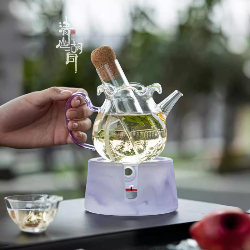 Ceainic din sticlă borosilicat de înaltă rezistență la temperatură, cu ceașcă de distribuție a ceaiului, potrivit pentru ceaiuri verzi și aromate