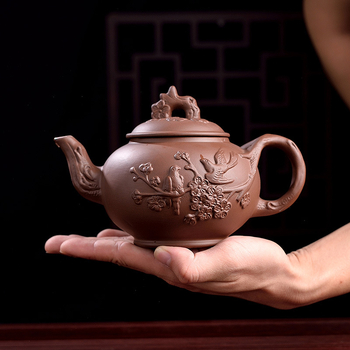 Ceainic din lut purpuriu, cu motiv floare de prune, capacitate mare, pentru uz casnic, set de ceai Kung Fu