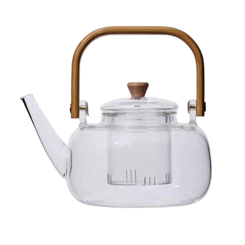 Ceainic din sticlă borosilicată, cu mâner din bambus, a patra generație, set de căni