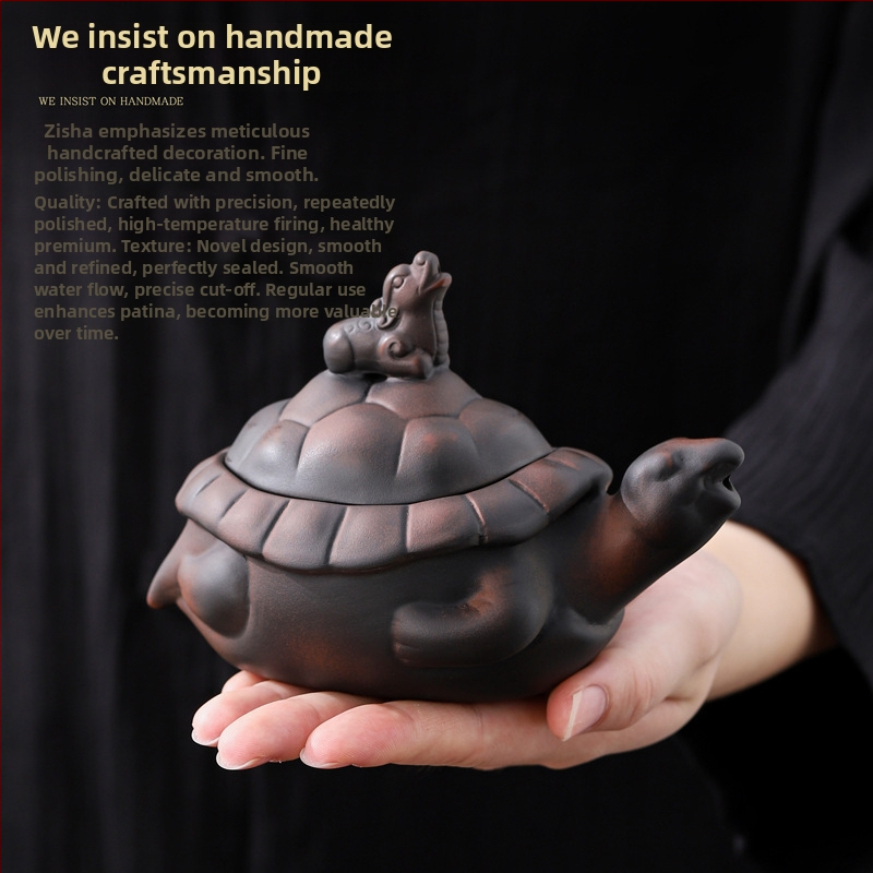 Ceainic din lut mov, sculptat manual, capacitate mare, set Gongfu din ceramică, protecție împotriva arsurilor
