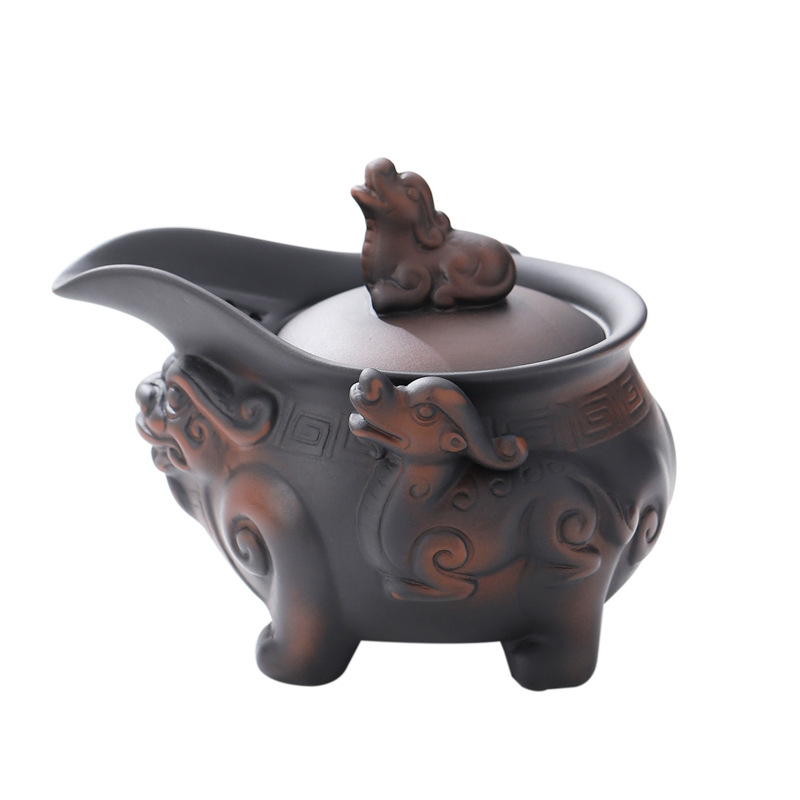 Ceainic din lut mov, sculptat manual, capacitate mare, set Gongfu din ceramică, protecție împotriva arsurilor