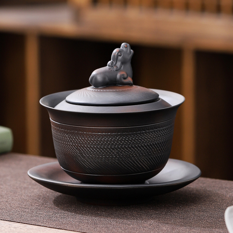 Ceainic din lut mov, sculptat manual, capacitate mare, set Gongfu din ceramică, protecție împotriva arsurilor