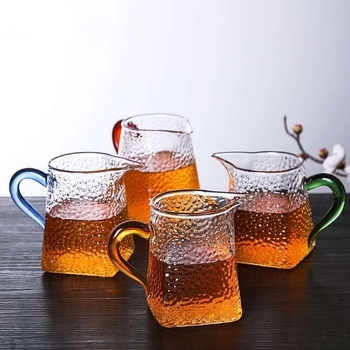 Pahar pătrat din sticlă cu textură ciocănită, borosilicată înaltă, pentru uz casnic, cu accesorii pentru turnare ceai și separator de ceai