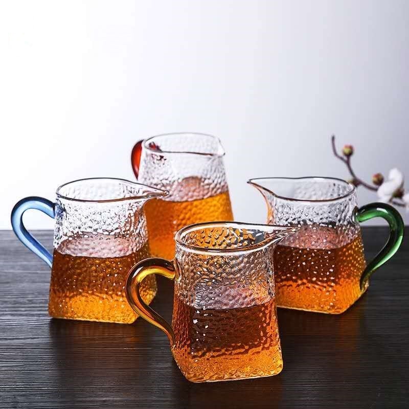 Pahar pătrat din sticlă cu textură ciocănită, borosilicată înaltă, pentru uz casnic, cu accesorii pentru turnare ceai și separator de ceai
