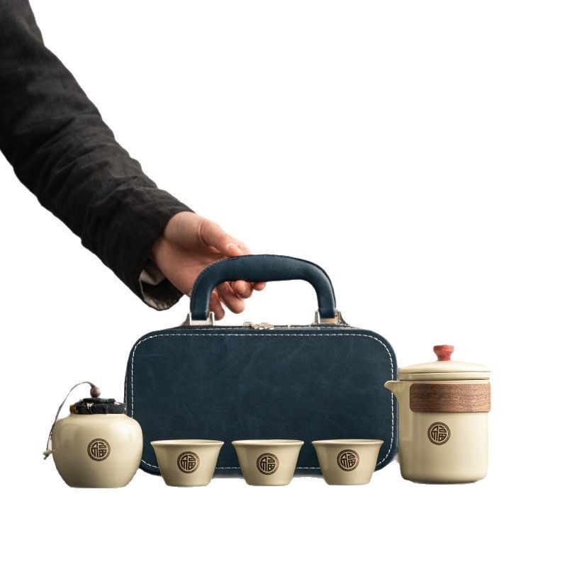Set de ceai Jinfu ceramic pentru călătorii – lux ușor, pentru exterior și uz de afaceri, ceainic portabil