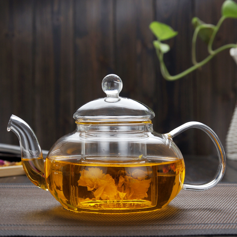 Ceainic din sticlă borosilicată, pentru încălzire pe flacără deschisă, set de ceai cu design floral pentru plită ceramică electrică