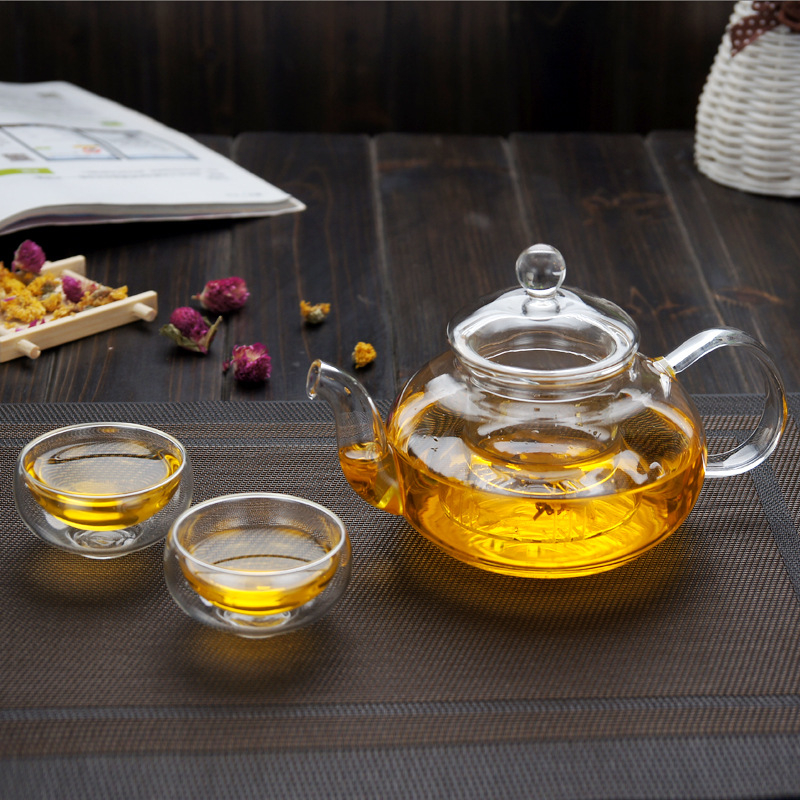 Ceainic din sticlă borosilicată, pentru încălzire pe flacără deschisă, set de ceai cu design floral pentru plită ceramică electrică