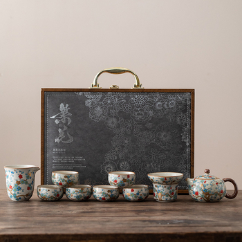 Set Gongfu de ceai din ceramică în stil Ru kilnu, cu motiv de ramuri, set complet pentru ceremonia de ceai chinezesc acasă, cadou potrivit