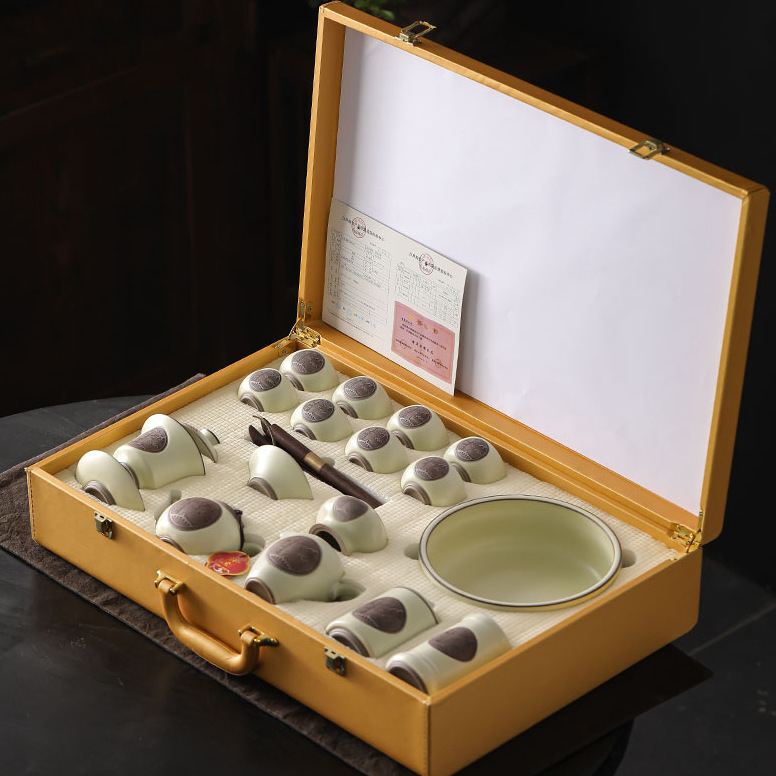 Set Kung Fu de ceai din ceramică pentru casă – ceainic, cești de ceai și tavă de ceai, într-o cutie cadou elegantă