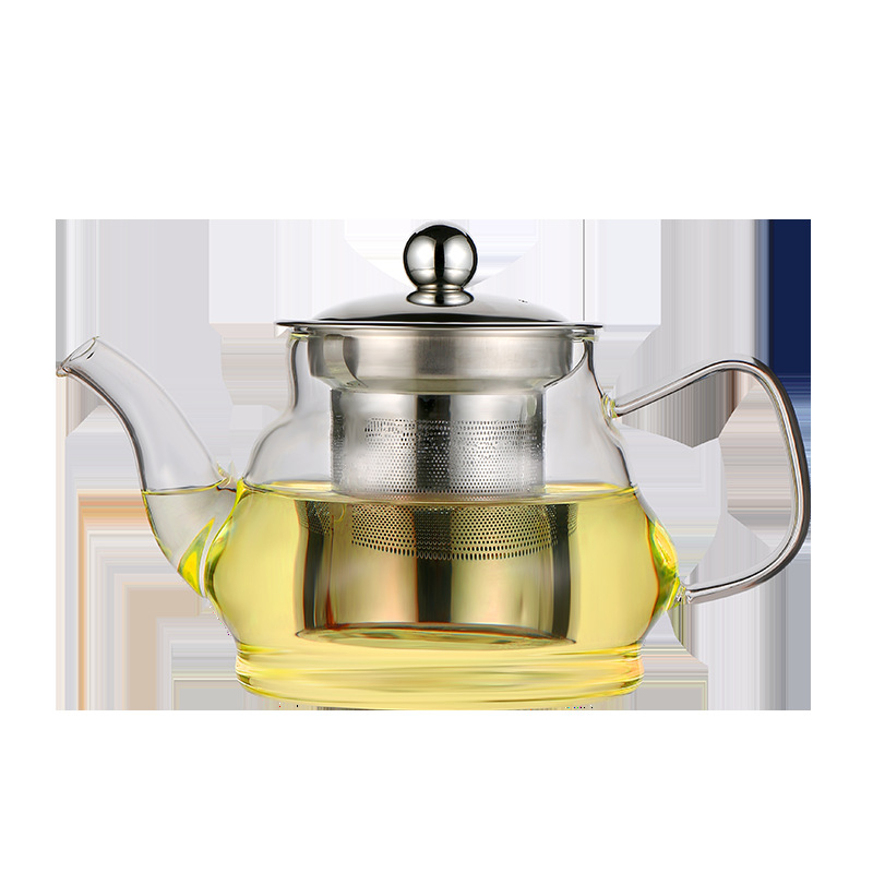 Ceainic de sticlă transparent pentru ceai de flori, cu filtru din oțel inoxidabil și capac