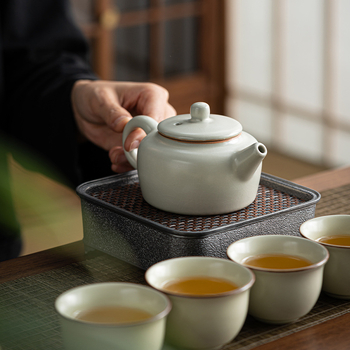 Ge Kiln set ceramic Kung Fu pentru ceai, cu ceainic și gaiwan într-o cutie cadou, logo personalizat