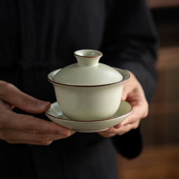Ge Kiln set ceramic Kung Fu pentru ceai, cu ceainic și gaiwan într-o cutie cadou, logo personalizat