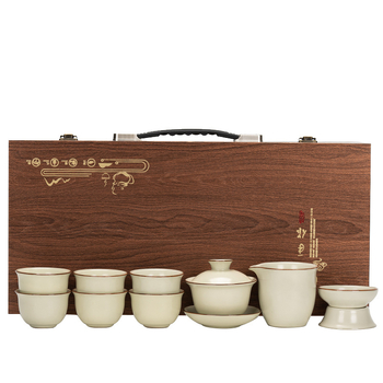 Ge Kiln set ceramic Kung Fu pentru ceai, cu ceainic și gaiwan într-o cutie cadou, logo personalizat