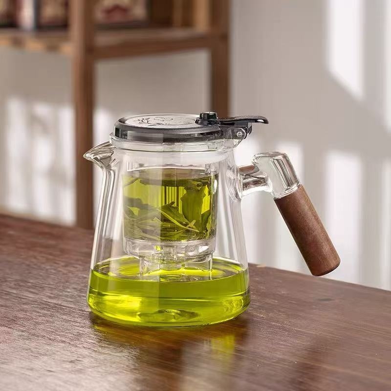 Ceainic infuzor premium, cu separare ceai-apă, interior din sticlă și filtrare prin atingere