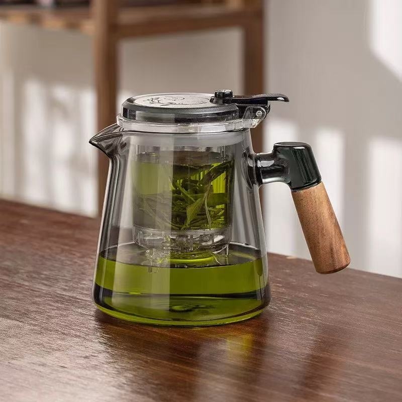 Ceainic infuzor premium, cu separare ceai-apă, interior din sticlă și filtrare prin atingere