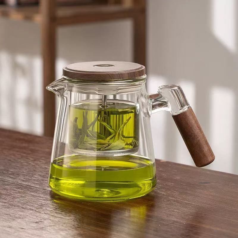 Ceainic infuzor premium, cu separare ceai-apă, interior din sticlă și filtrare prin atingere