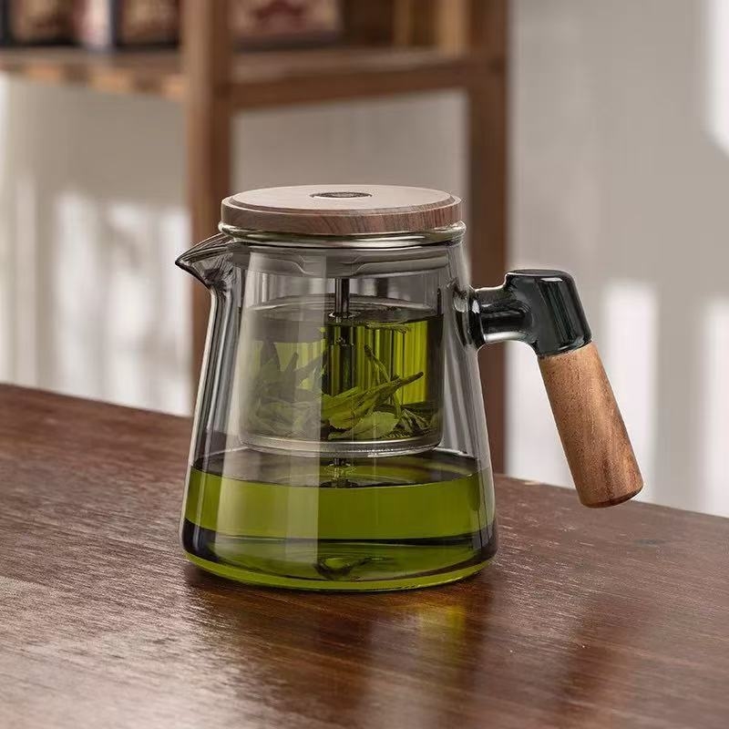 Ceainic infuzor premium, cu separare ceai-apă, interior din sticlă și filtrare prin atingere