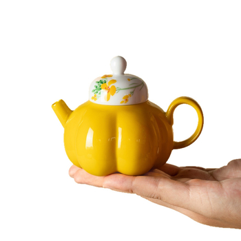Ceainic ceramic pictat manual, cu floare de rapiță, sub glazură, set Gongfu pentru ceai, cu bilă filtrantă