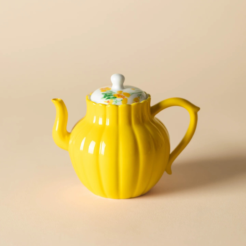 Ceainic ceramic pictat manual, cu floare de rapiță, sub glazură, set Gongfu pentru ceai, cu bilă filtrantă