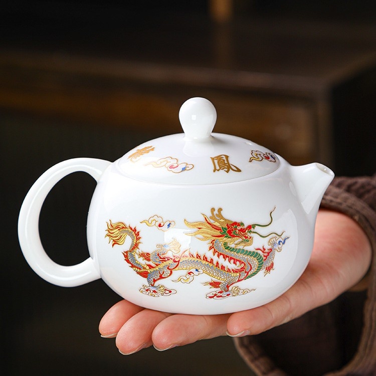 Ceainic Gongfu din porțelan alb cu motiv Xi Shi Phoenix, schimbă culoarea la apă fierbinte, set de ceai în cutie cadou, imprimare logo, semi-manual