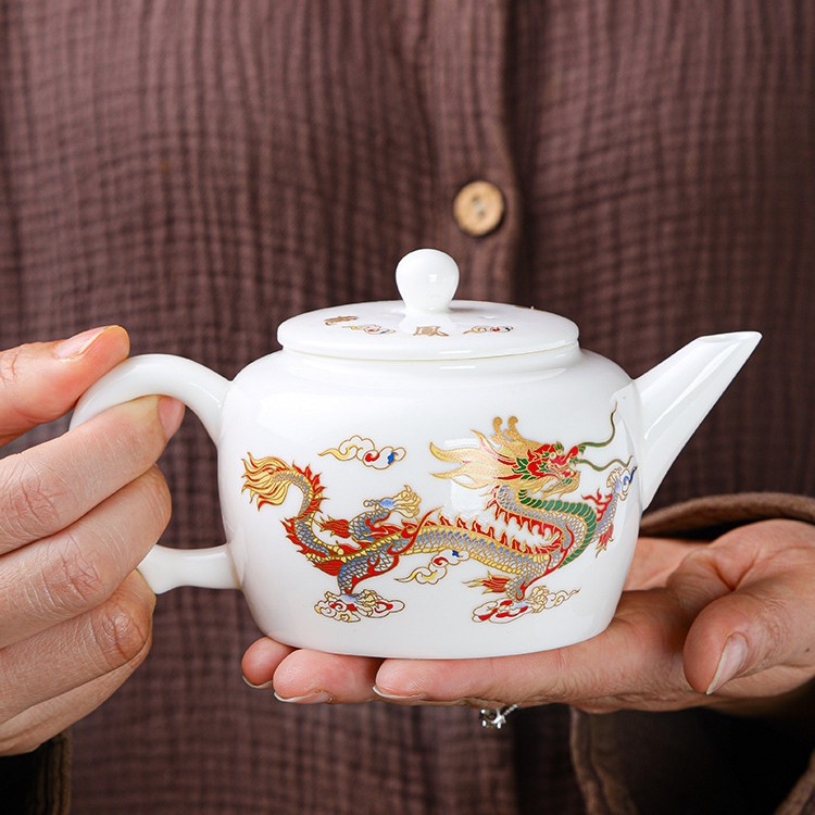 Ceainic Gongfu din porțelan alb cu motiv Xi Shi Phoenix, schimbă culoarea la apă fierbinte, set de ceai în cutie cadou, imprimare logo, semi-manual