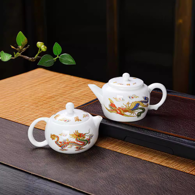 Ceainic Gongfu din porțelan alb cu motiv Xi Shi Phoenix, schimbă culoarea la apă fierbinte, set de ceai în cutie cadou, imprimare logo, semi-manual