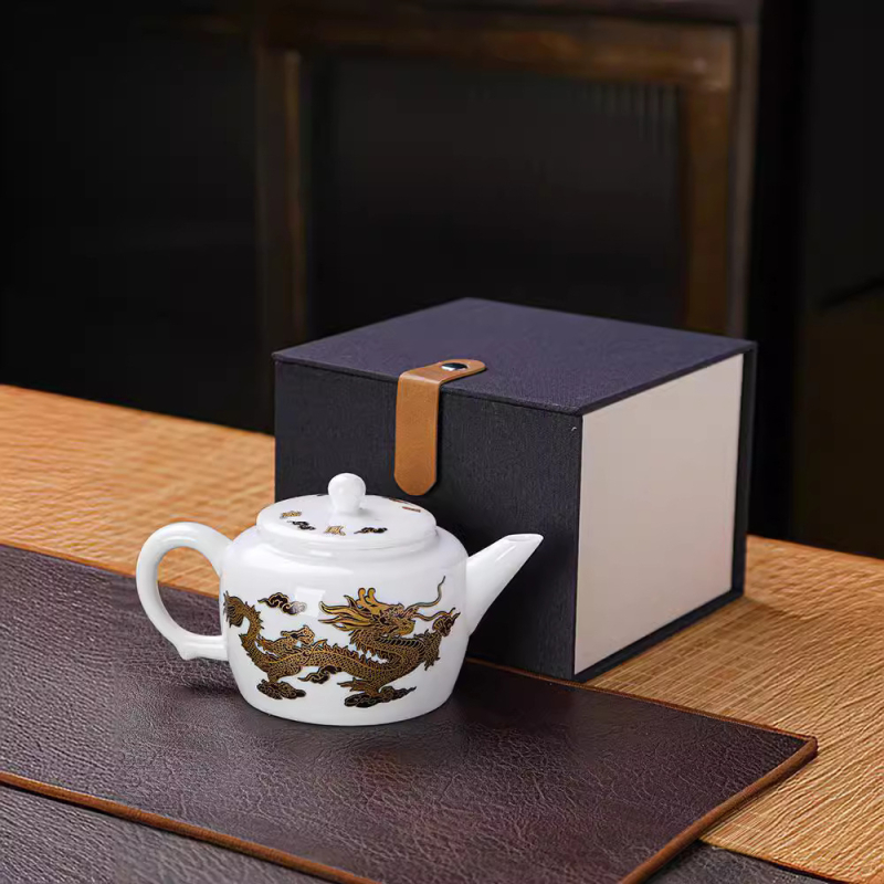 Ceainic Gongfu din porțelan alb cu motiv Xi Shi Phoenix, schimbă culoarea la apă fierbinte, set de ceai în cutie cadou, imprimare logo, semi-manual