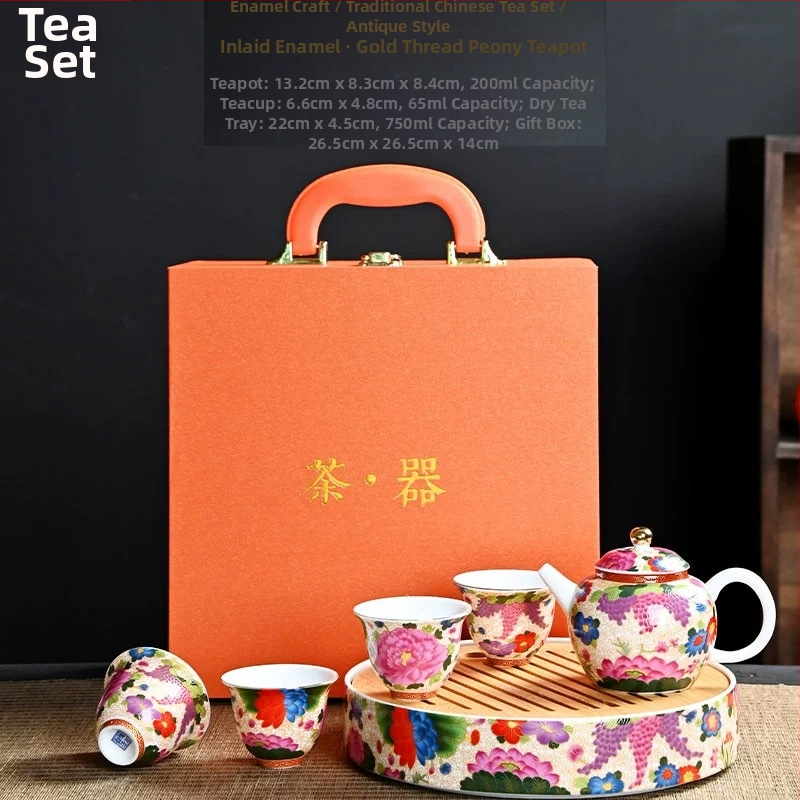 Ceainic din porțelan emailat în nuanțe pastel cu motiv floral – set Gongfu premium pentru uz casnic, cu cești