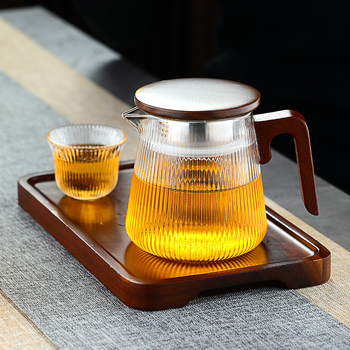 Ceainic din sticlă borosilicată rezistentă la căldură, mânere din lemn de nuc, stil chinezesc modern, set de ceai pentru birou, ceai verde și ceai de flori