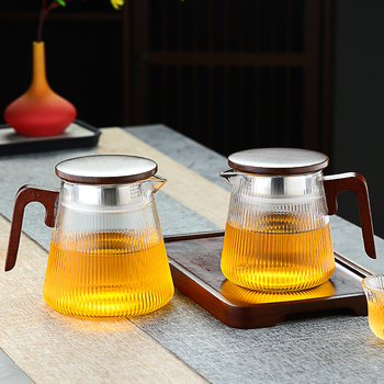 Ceainic din sticlă borosilicată rezistentă la căldură, mânere din lemn de nuc, stil chinezesc modern, set de ceai pentru birou, ceai verde și ceai de flori