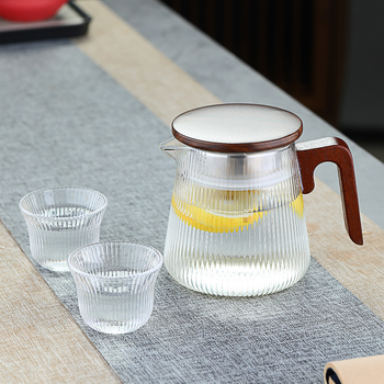 Ceainic din sticlă borosilicată rezistentă la căldură, mânere din lemn de nuc, stil chinezesc modern, set de ceai pentru birou, ceai verde și ceai de flori