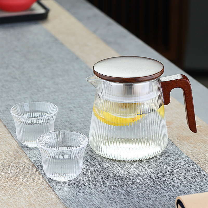 Ceainic din sticlă borosilicată rezistentă la căldură, mânere din lemn de nuc, stil chinezesc modern, set de ceai pentru birou, ceai verde și ceai de flori