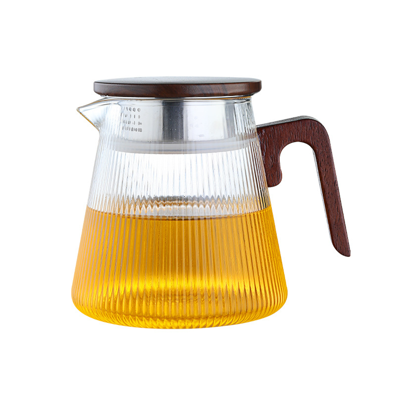 Ceainic din sticlă borosilicată rezistentă la căldură, mânere din lemn de nuc, stil chinezesc modern, set de ceai pentru birou, ceai verde și ceai de flori